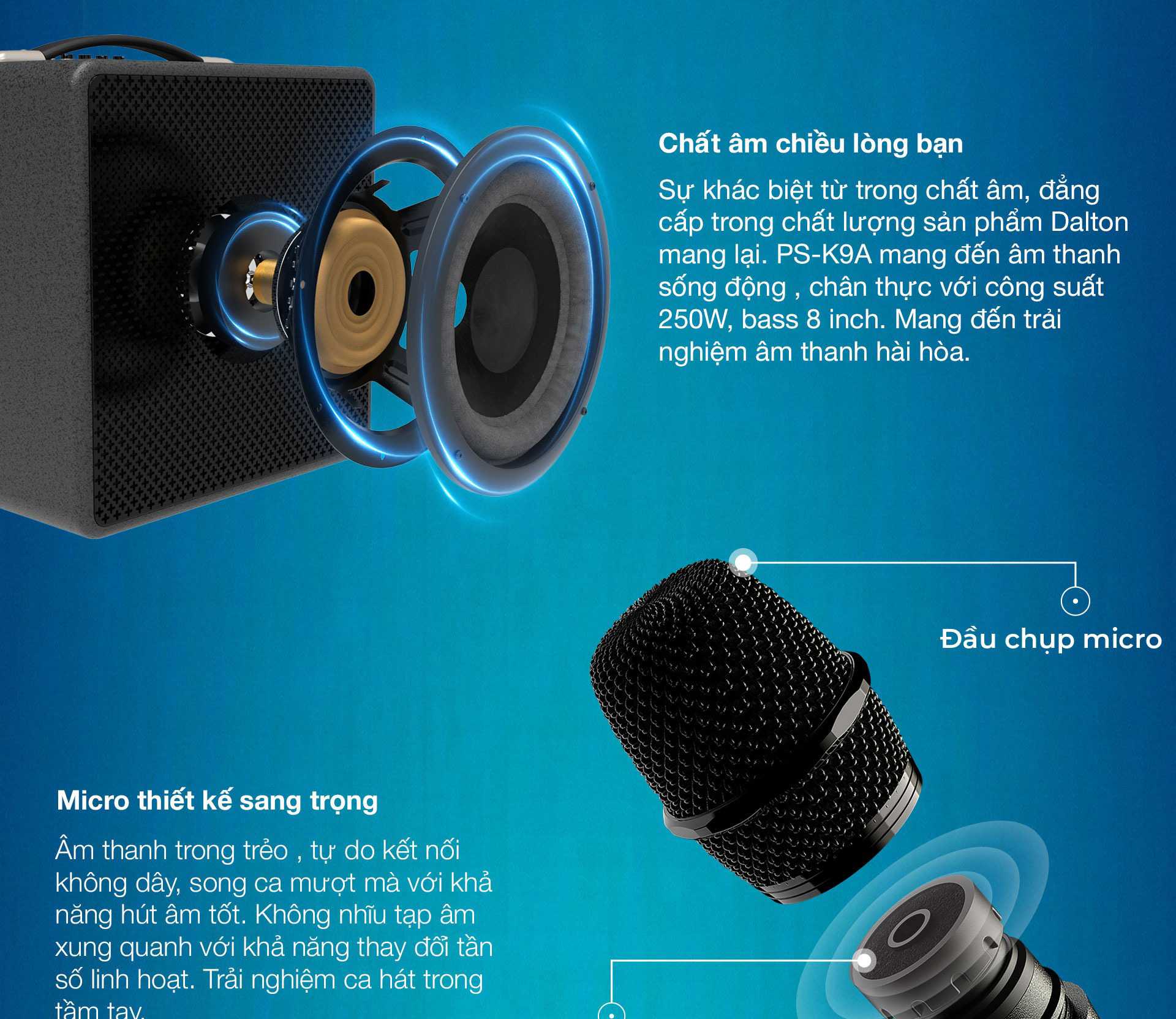 Loa xách tay Karaoke 250W Dalton PS-K9A